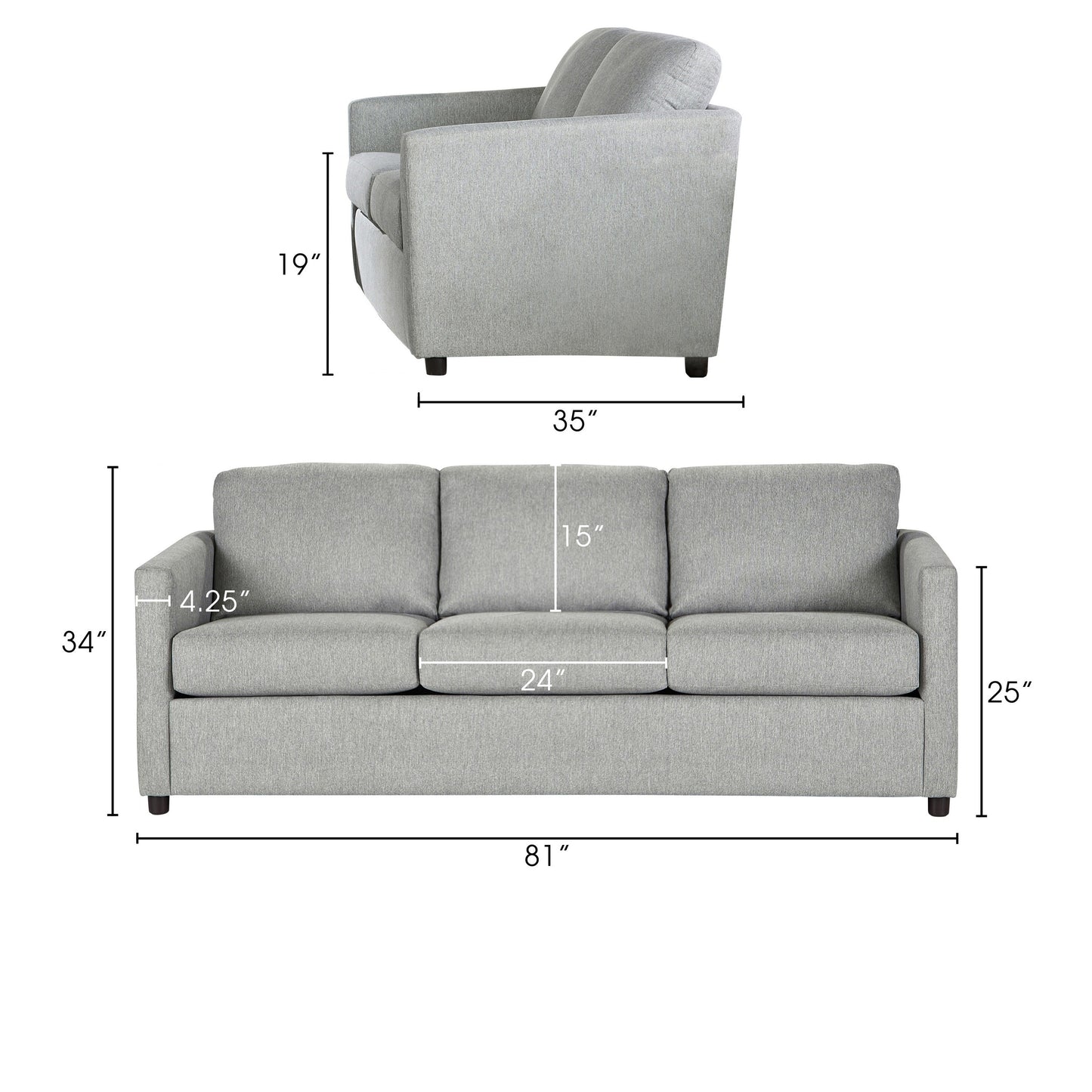 Canapé Piasa, polyester gris clair et bois massif, 81 pouces