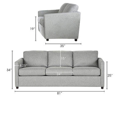 Canapé Piasa, polyester gris clair et bois massif, 81 pouces