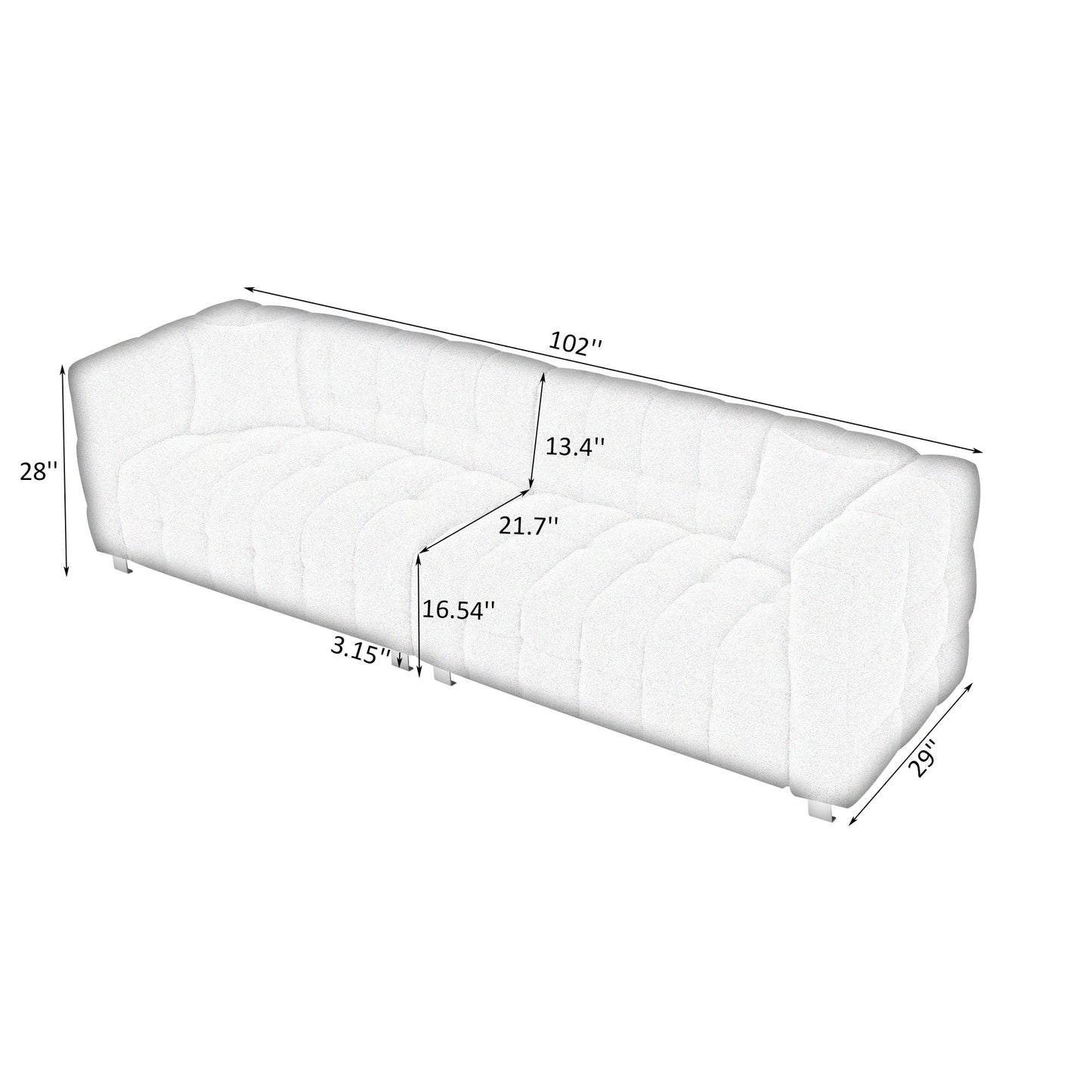 Canapé 4 places rose en polaire Teddy de 102 pouces avec coussins décoratifs et pieds en métal