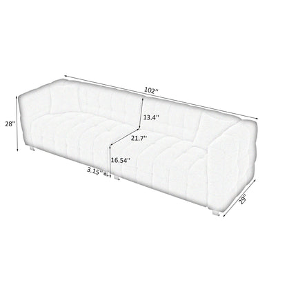 Canapé 4 places rose en polaire Teddy de 102 pouces avec coussins décoratifs et pieds en métal