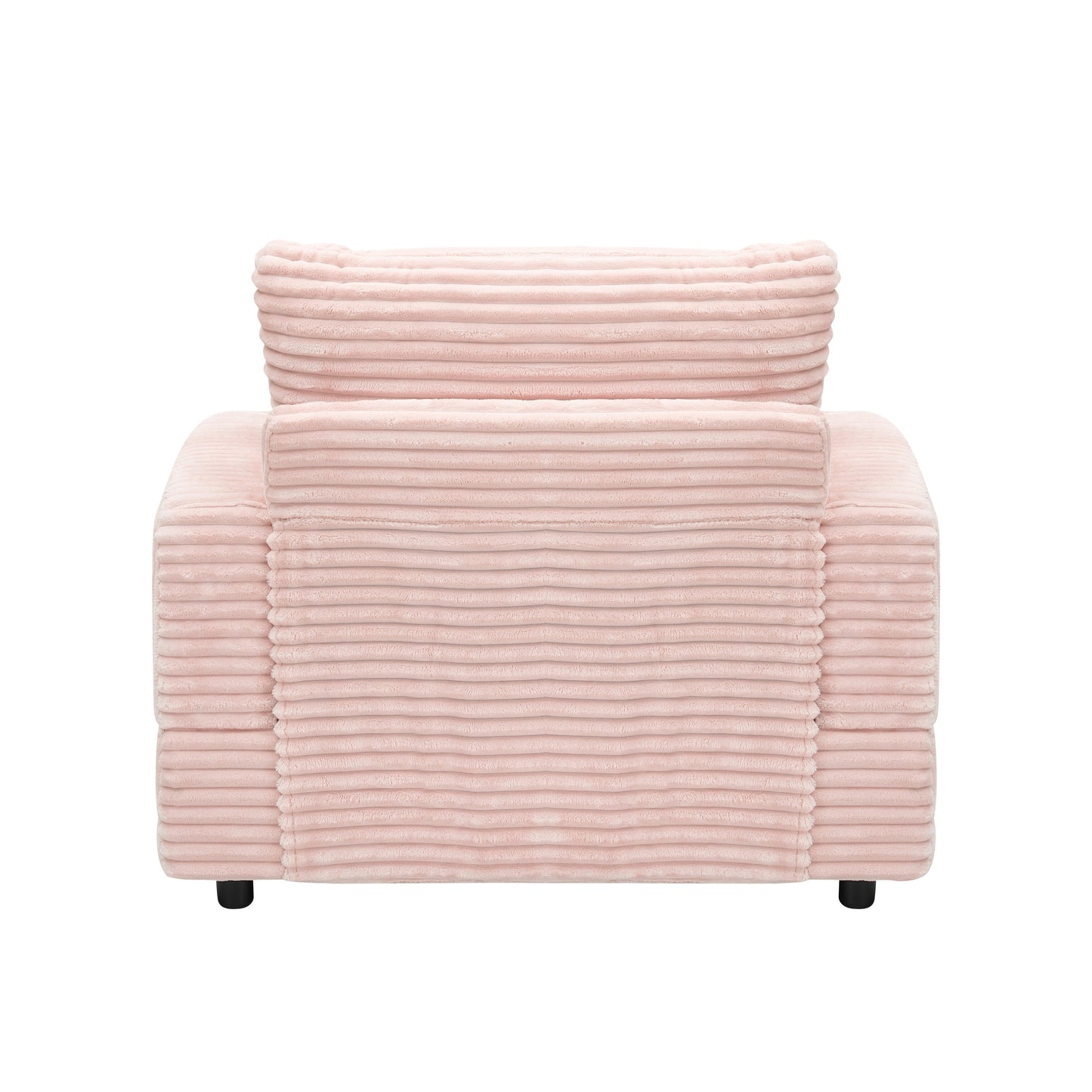 Fauteuil-canapé simple rembourré en velours côtelé rose 39,37 po avec pouf et porte-gobelet pour le salon