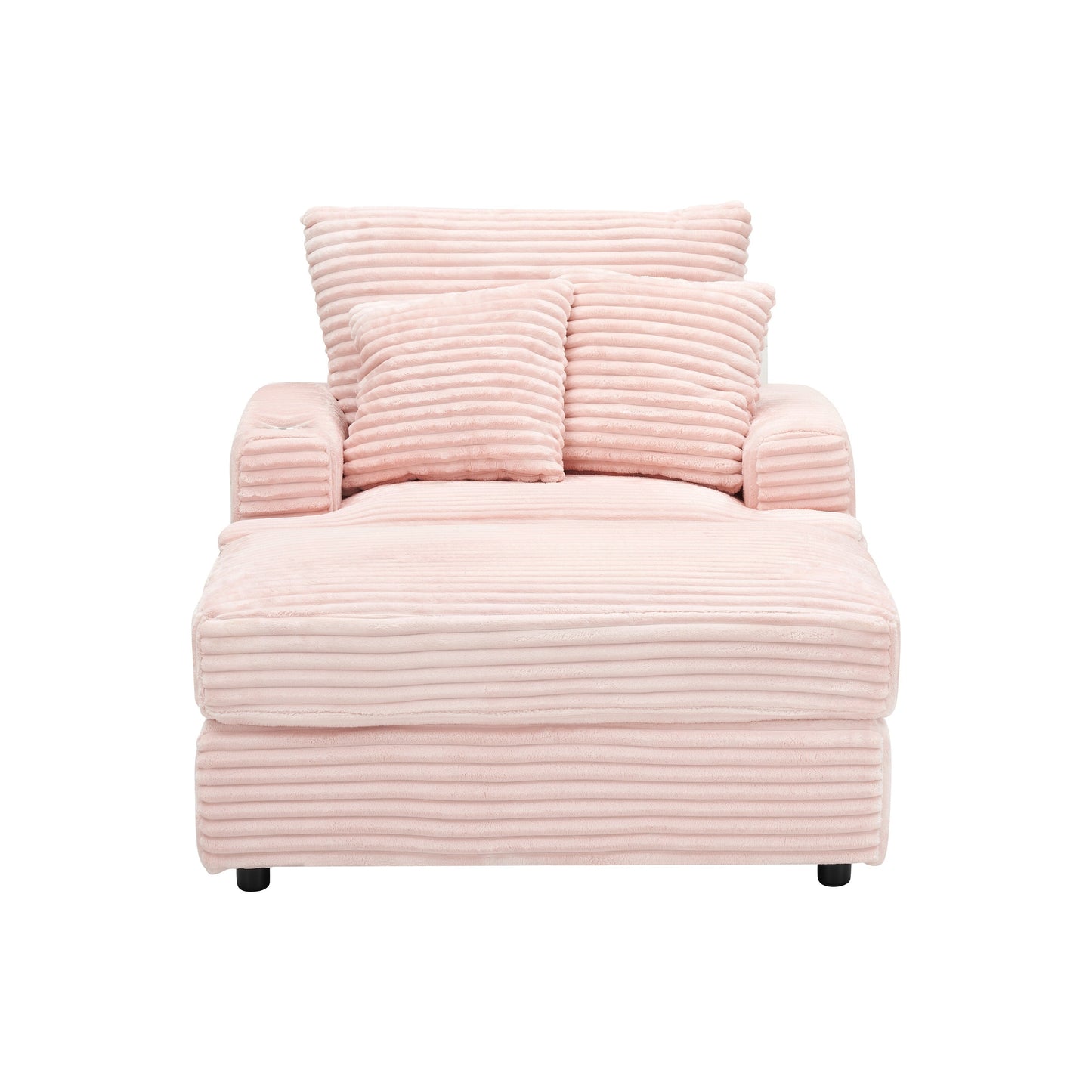 Fauteuil-canapé simple rembourré en velours côtelé rose 39,37 po avec pouf et porte-gobelet pour le salon