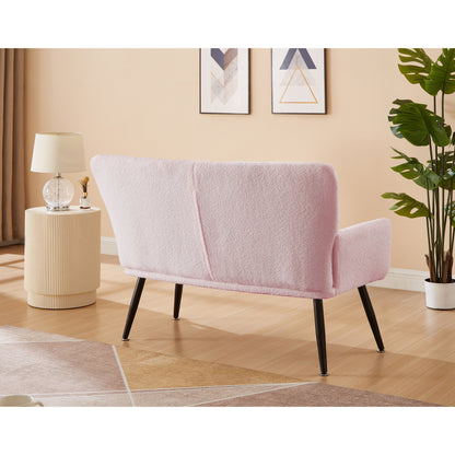 Canapé causeuse rose 52 Teddy avec dossiers matelassés et cadre en bois dur pour le salon.