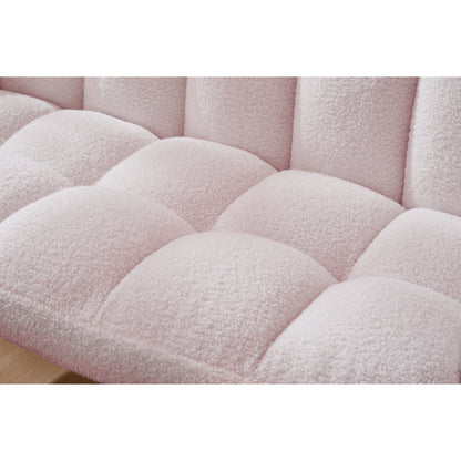 Canapé causeuse rose 52 Teddy avec dossiers matelassés et cadre en bois dur pour le salon.