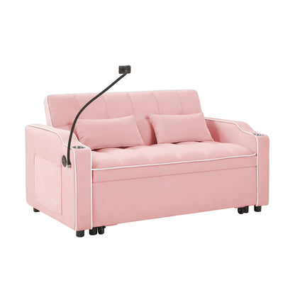 Canapé convertible en velours rose 54,7 avec ports USB et support pour téléphone