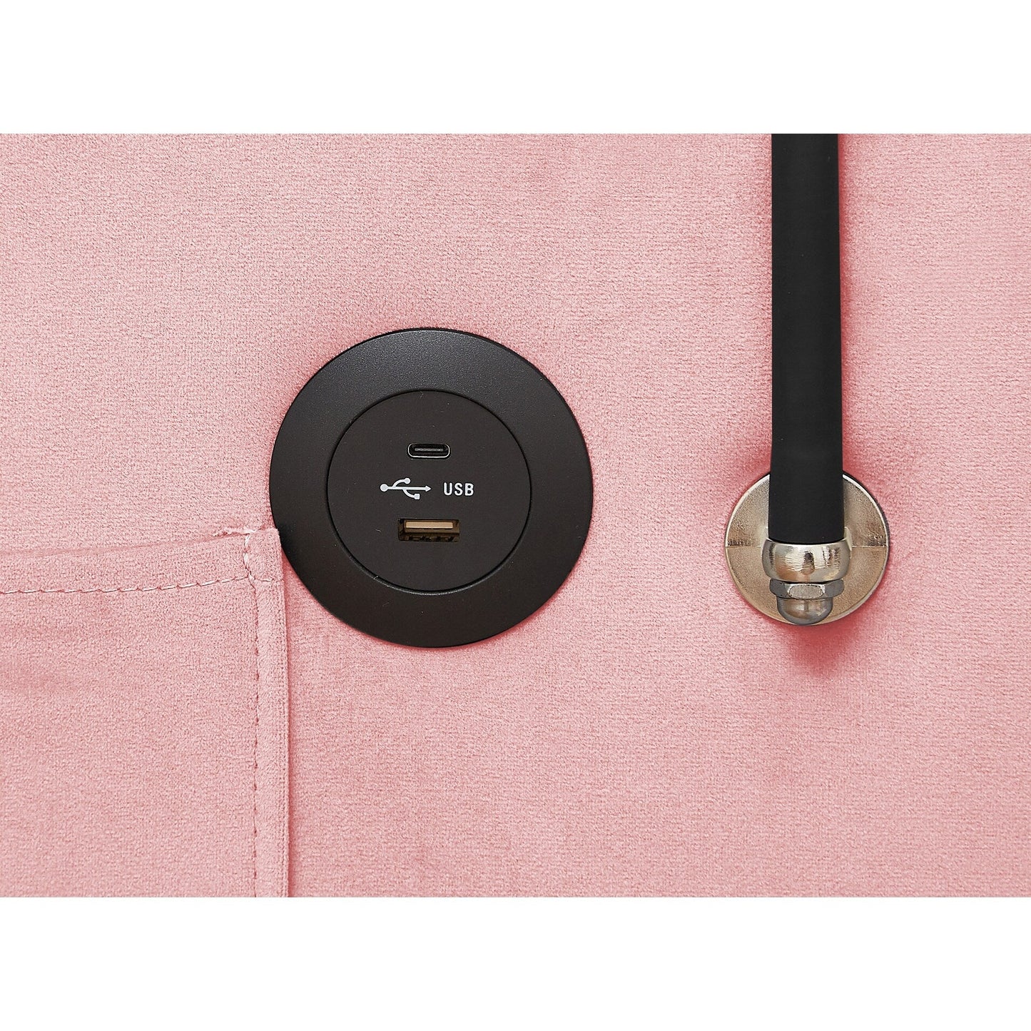 Canapé convertible en velours rose 54,7 avec ports USB et support pour téléphone