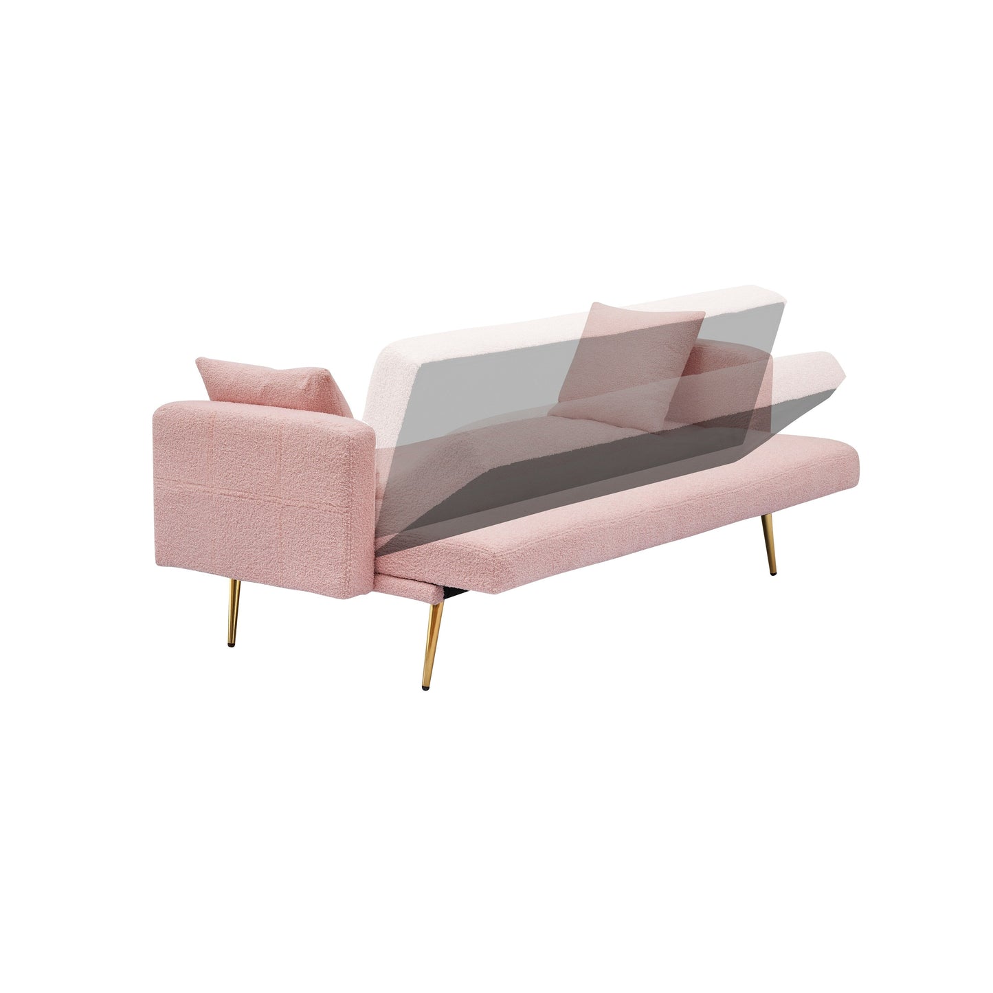 Canapé-lit convertible en polaire Teddy rose 71,7 avec dossier réglable et 2 oreillers pour le salon