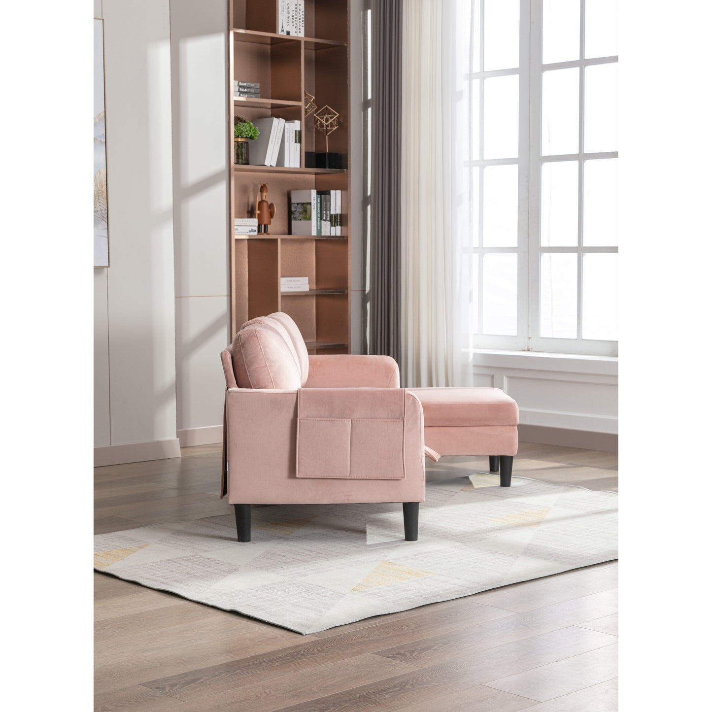 Canapé sectionnel rose en polyester 72,4 avec lit gigogne, méridienne de rangement et 3 coussins décoratifs