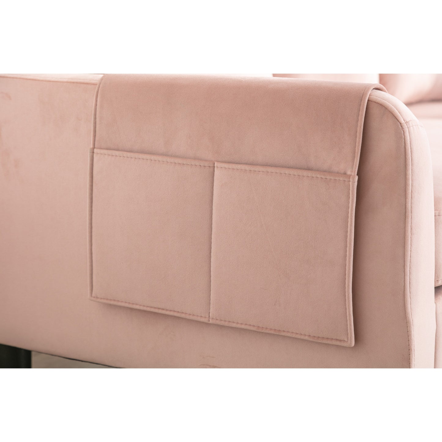 Canapé sectionnel 3 places rose en polyester de 72,4 po avec lit gigogne et méridienne de rangement