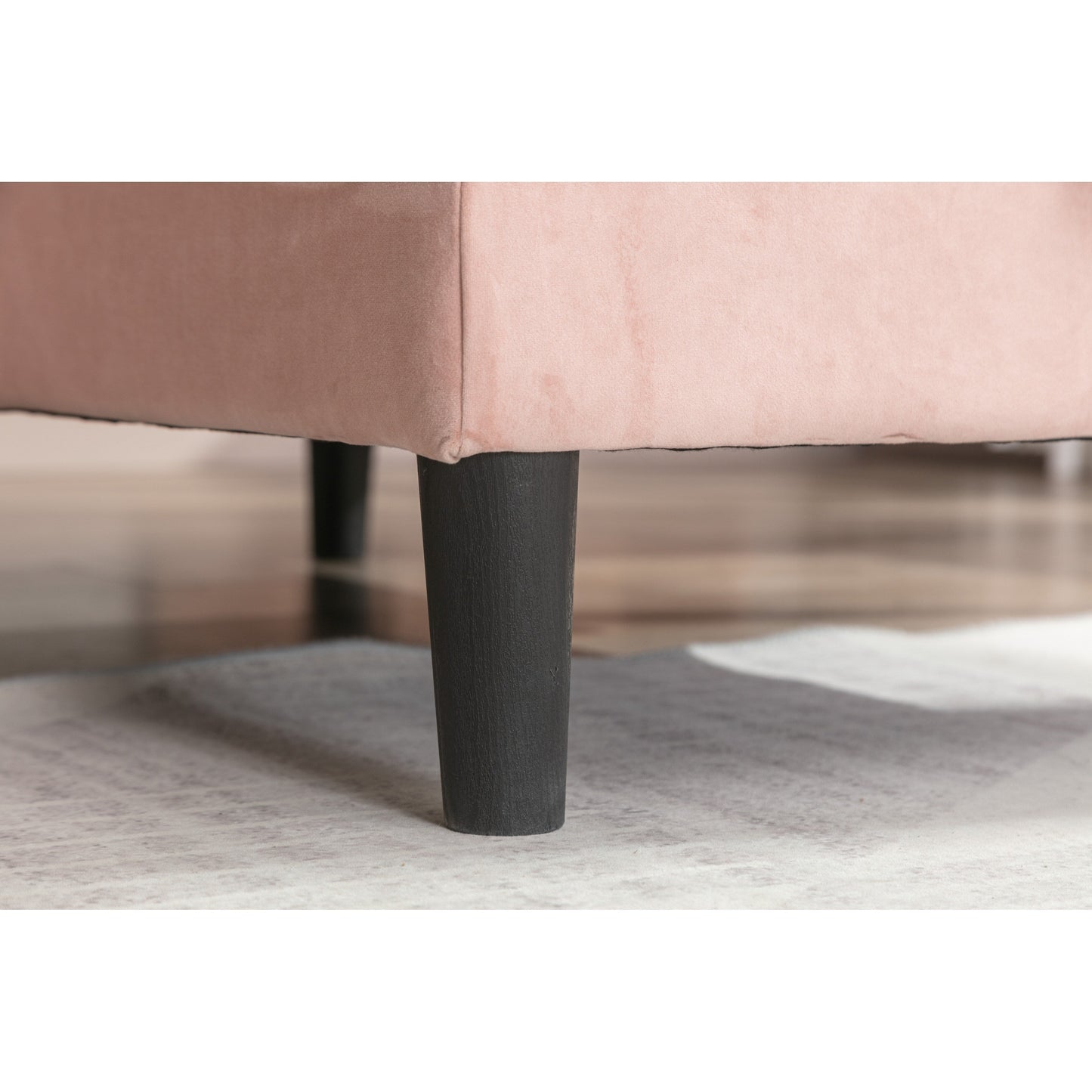 Canapé sectionnel 3 places rose en polyester de 72,4 po avec lit gigogne et méridienne de rangement