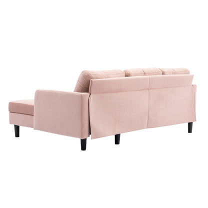 Canapé sectionnel 3 places rose en polyester de 72,4 po avec lit gigogne et méridienne de rangement