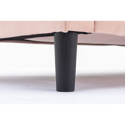 Canapé sectionnel 3 places en polyester rose de 72,4 pouces avec méridienne de rangement, lit gigogne et coussins décoratifs