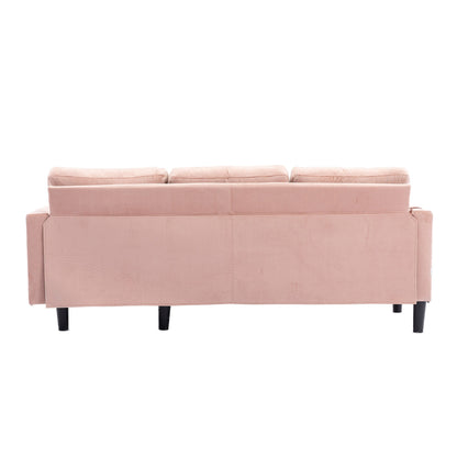Canapé sectionnel 3 places en polyester rose de 72,4 pouces avec méridienne de rangement, lit gigogne et coussins décoratifs