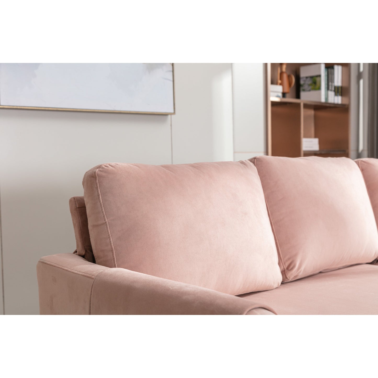 Canapé sectionnel 3 places en polyester rose de 72,4 po avec méridienne de rangement et lit gigogne