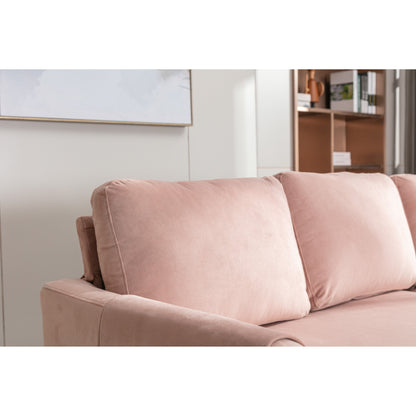 Canapé sectionnel 3 places en polyester rose de 72,4 po avec méridienne de rangement et lit gigogne