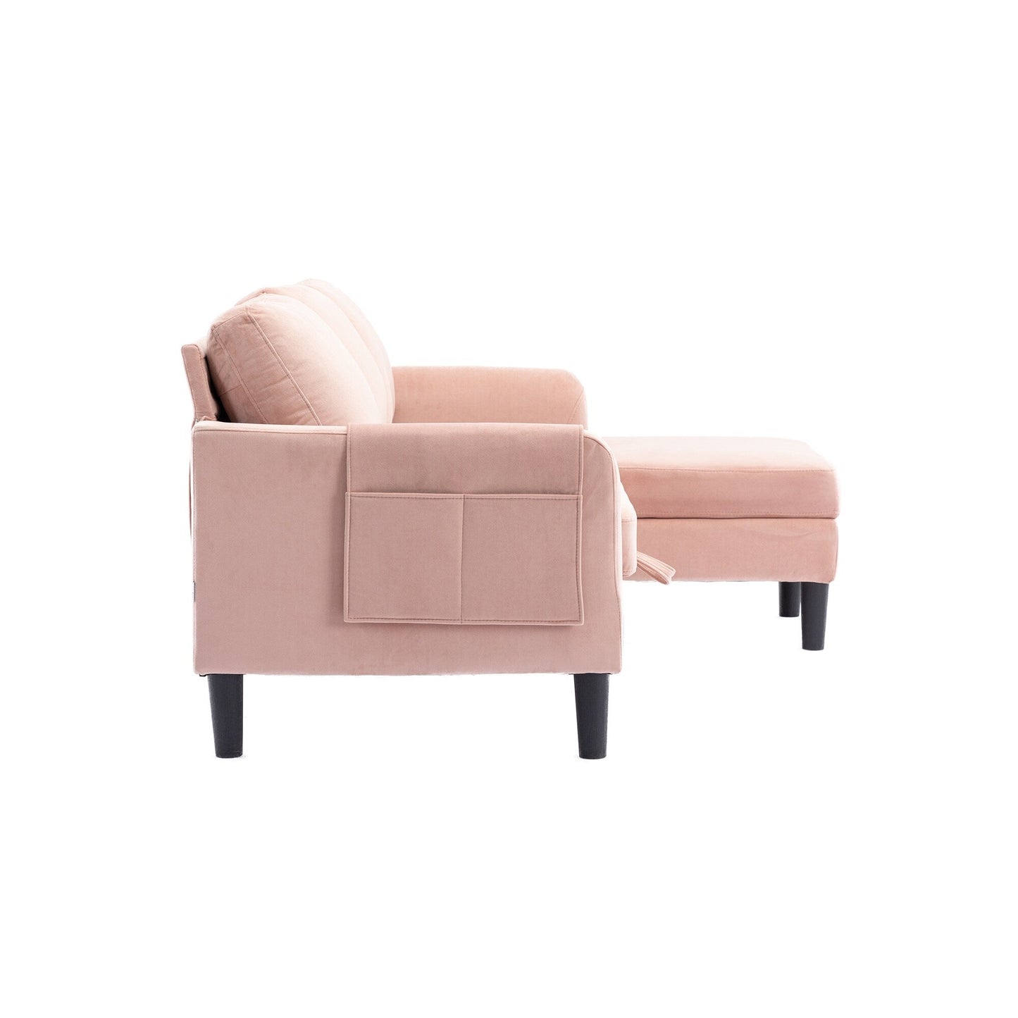 Canapé sectionnel 3 places en polyester rose de 72,4 po avec méridienne de rangement et lit gigogne