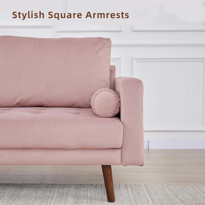 Canapé en tissu rose 74'' avec poches de rangement et pieds en bois massif