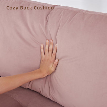 Canapé 3 places en tissu rose moderne de 74 pouces avec pieds en bois, poches de rangement et mousse haute densité