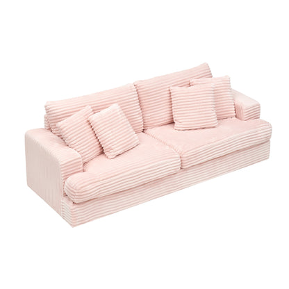 Canapé 3 places en velours côtelé rose 79.3 avec 4 coussins décoratifs et coussin à ressorts