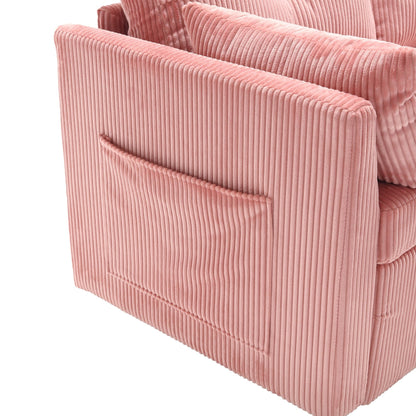 Canapé en L en tissu rose 81.1 avec méridienne réversible, rangement et structure en bois massif