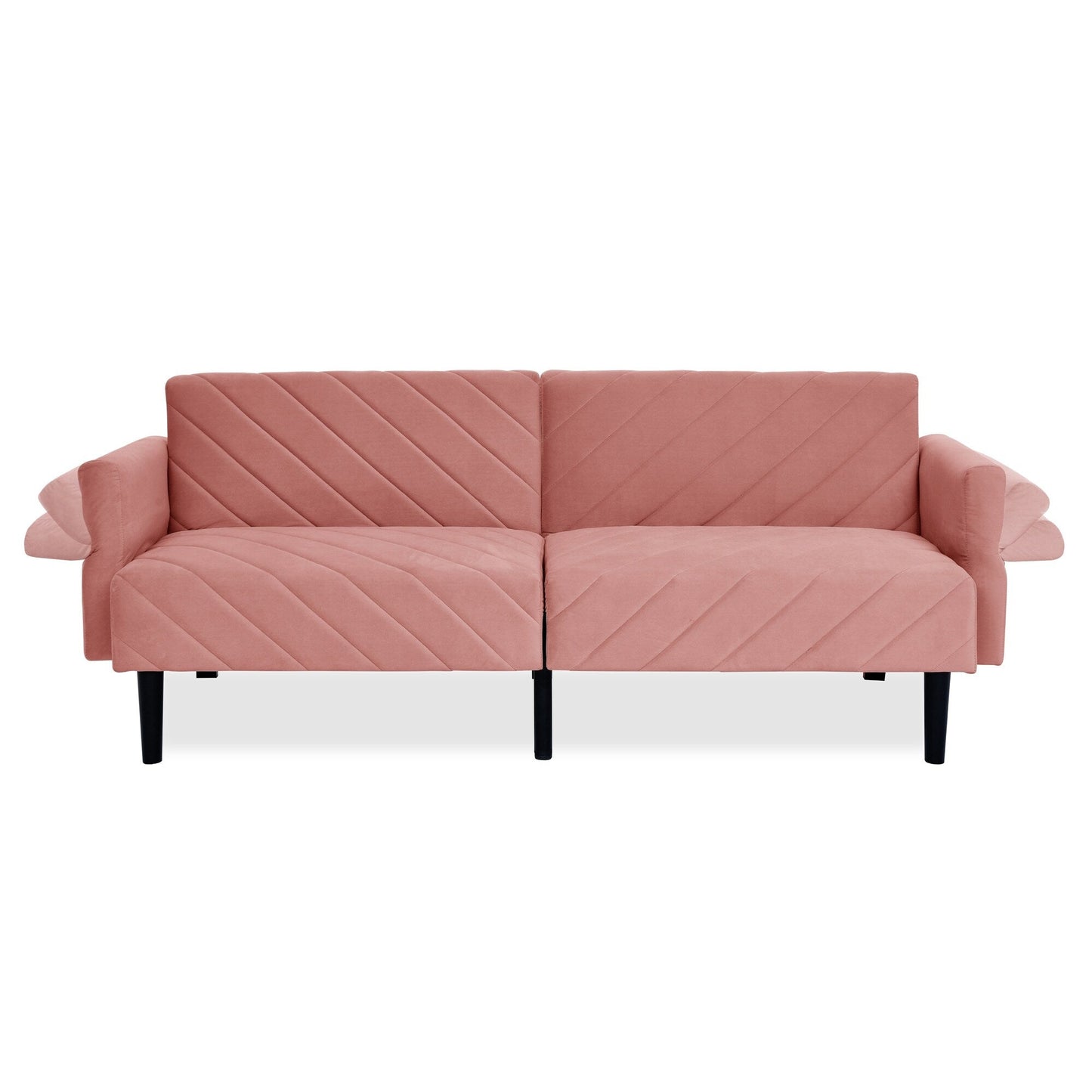 Canapé-lit futon convertible capitonné en velours rose 87 avec accoudoirs réglables pour salon
