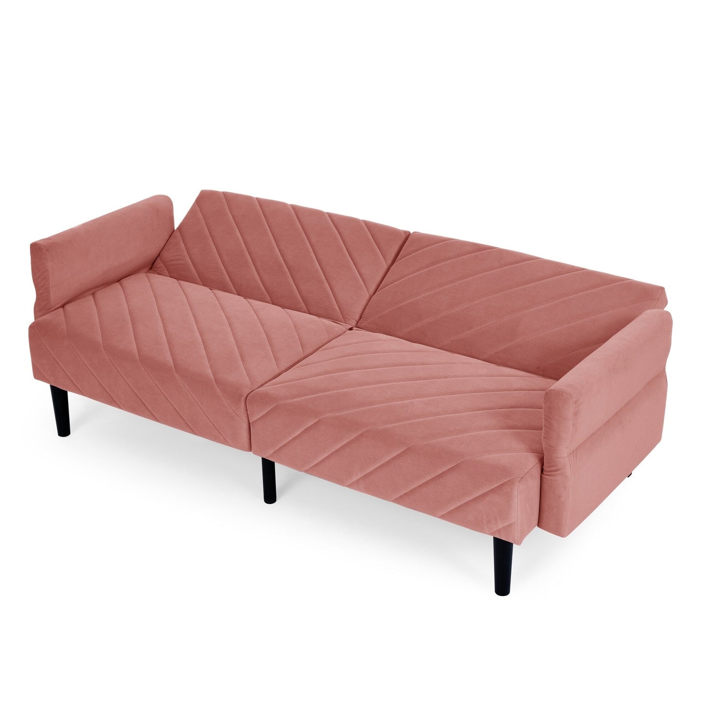 Canapé-lit futon convertible capitonné en velours rose 87 avec accoudoirs réglables pour salon