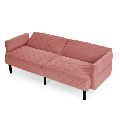 Canapé-lit futon convertible capitonné en velours rose 87 avec accoudoirs réglables pour salon