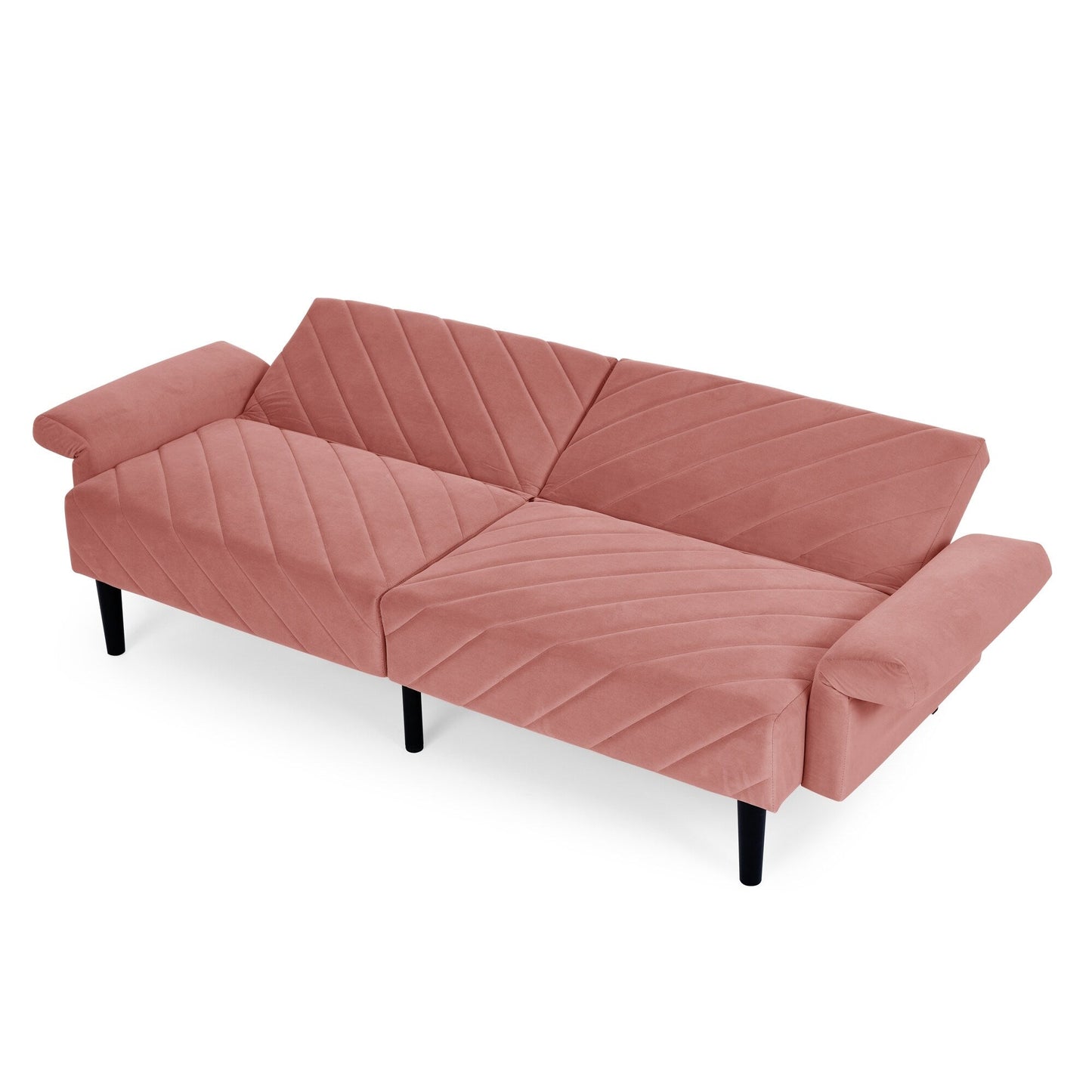 Canapé-lit futon convertible capitonné en velours rose 87 avec accoudoirs réglables pour salon