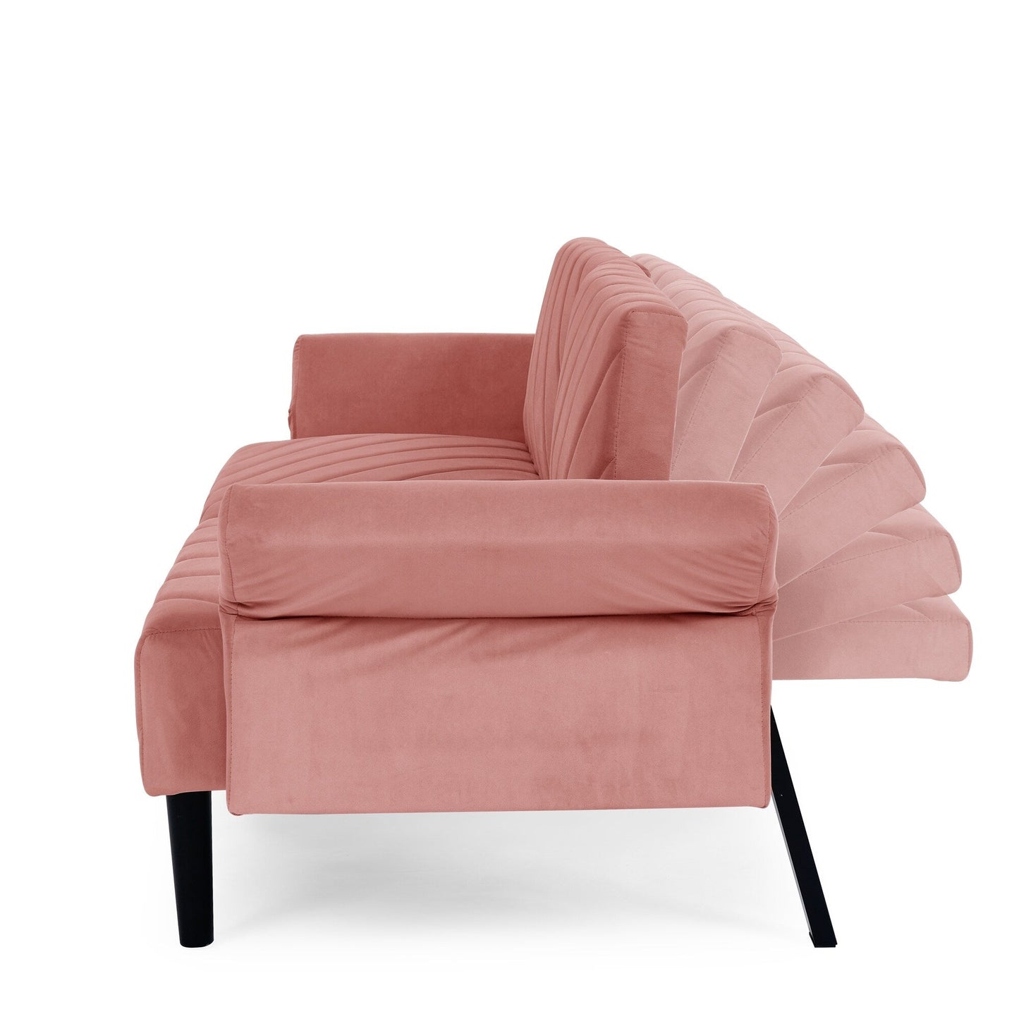 Canapé-lit futon convertible capitonné en velours rose 87 avec accoudoirs réglables pour salon