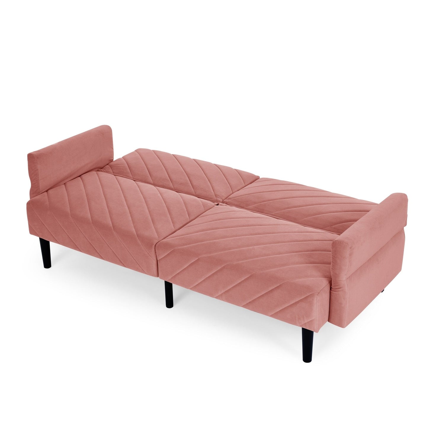 Canapé-lit futon convertible capitonné en velours rose 87 avec accoudoirs réglables pour salon