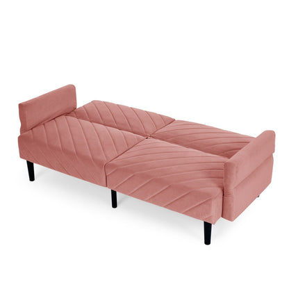 Canapé-lit futon convertible capitonné en velours rose 87 avec accoudoirs réglables pour salon