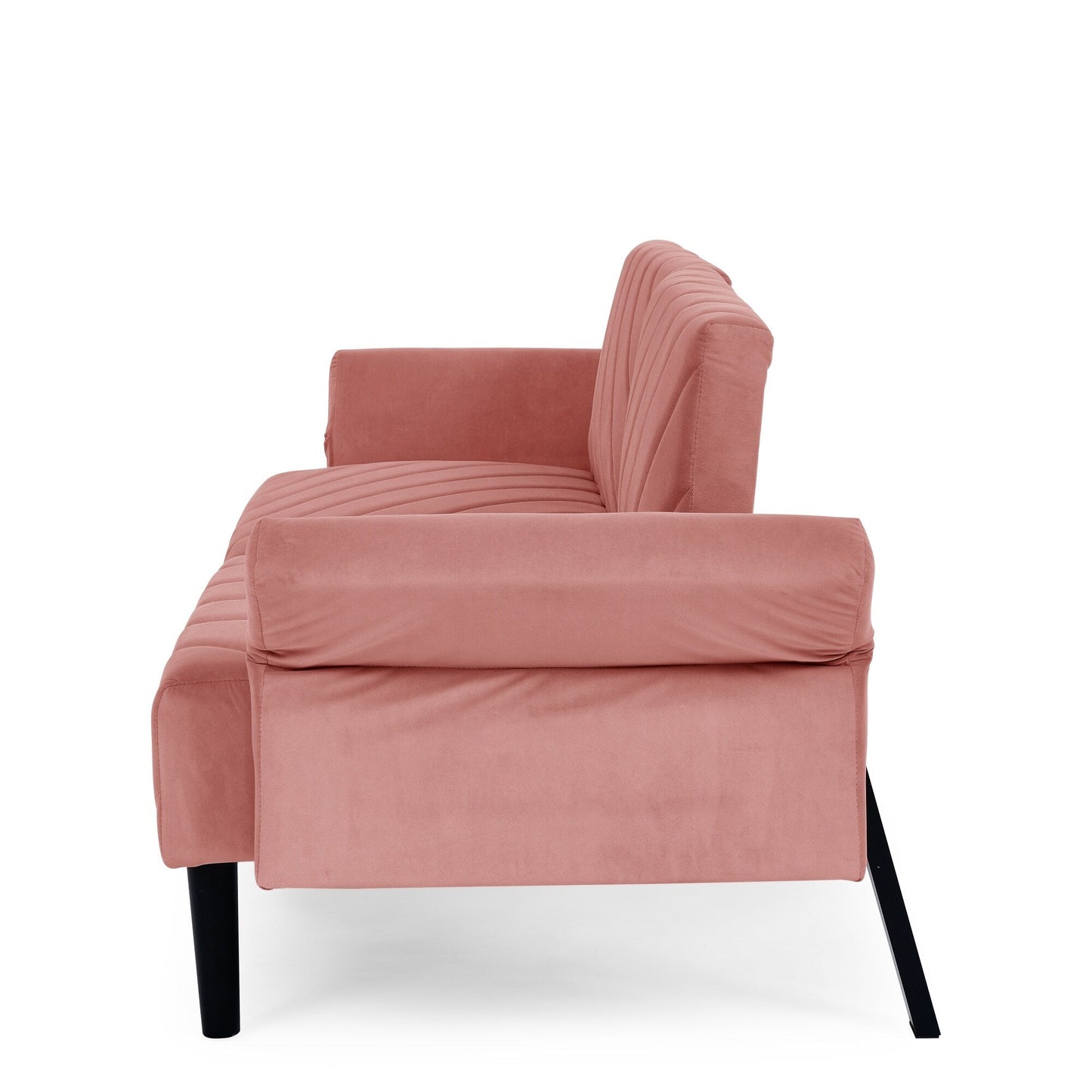 Canapé-lit futon convertible capitonné en velours rose 87 avec accoudoirs réglables pour salon