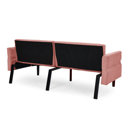 Canapé-lit futon convertible capitonné en velours rose 87 avec accoudoirs réglables pour salon