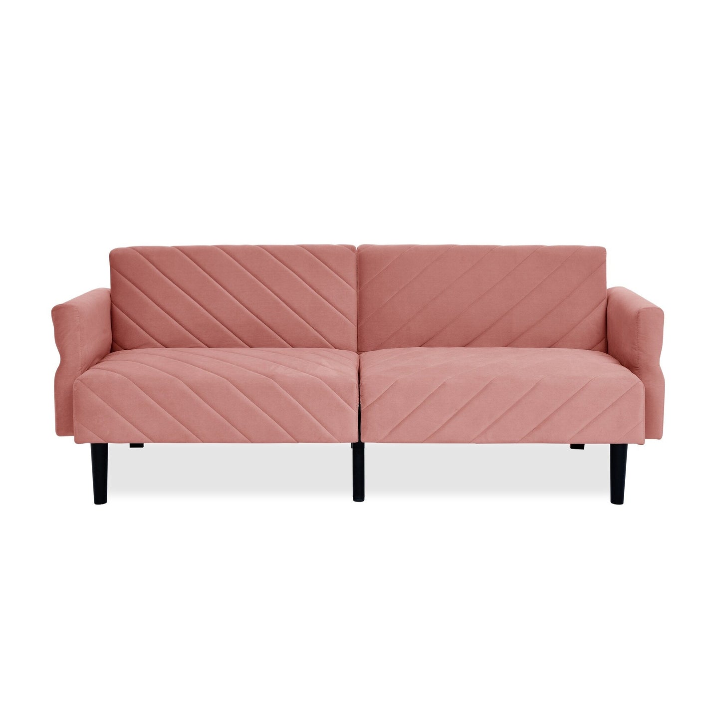 Canapé-lit futon convertible capitonné en velours rose 87 avec accoudoirs réglables pour salon