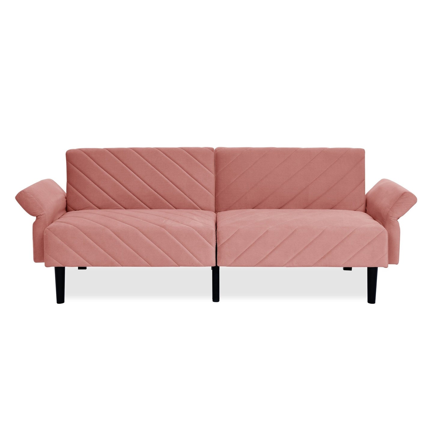 Canapé-lit futon convertible capitonné en velours rose 87 avec accoudoirs réglables pour salon