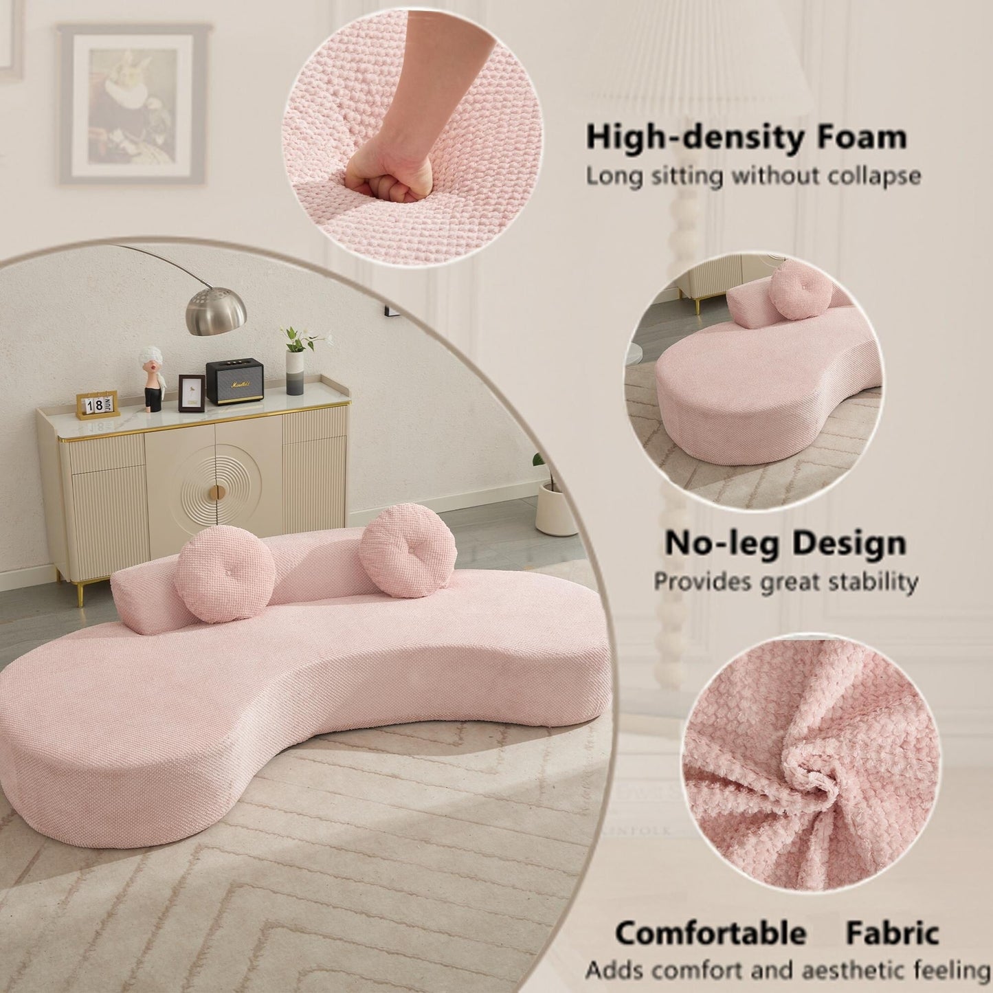 Canapé nuage en velours côtelé rose avec coussins