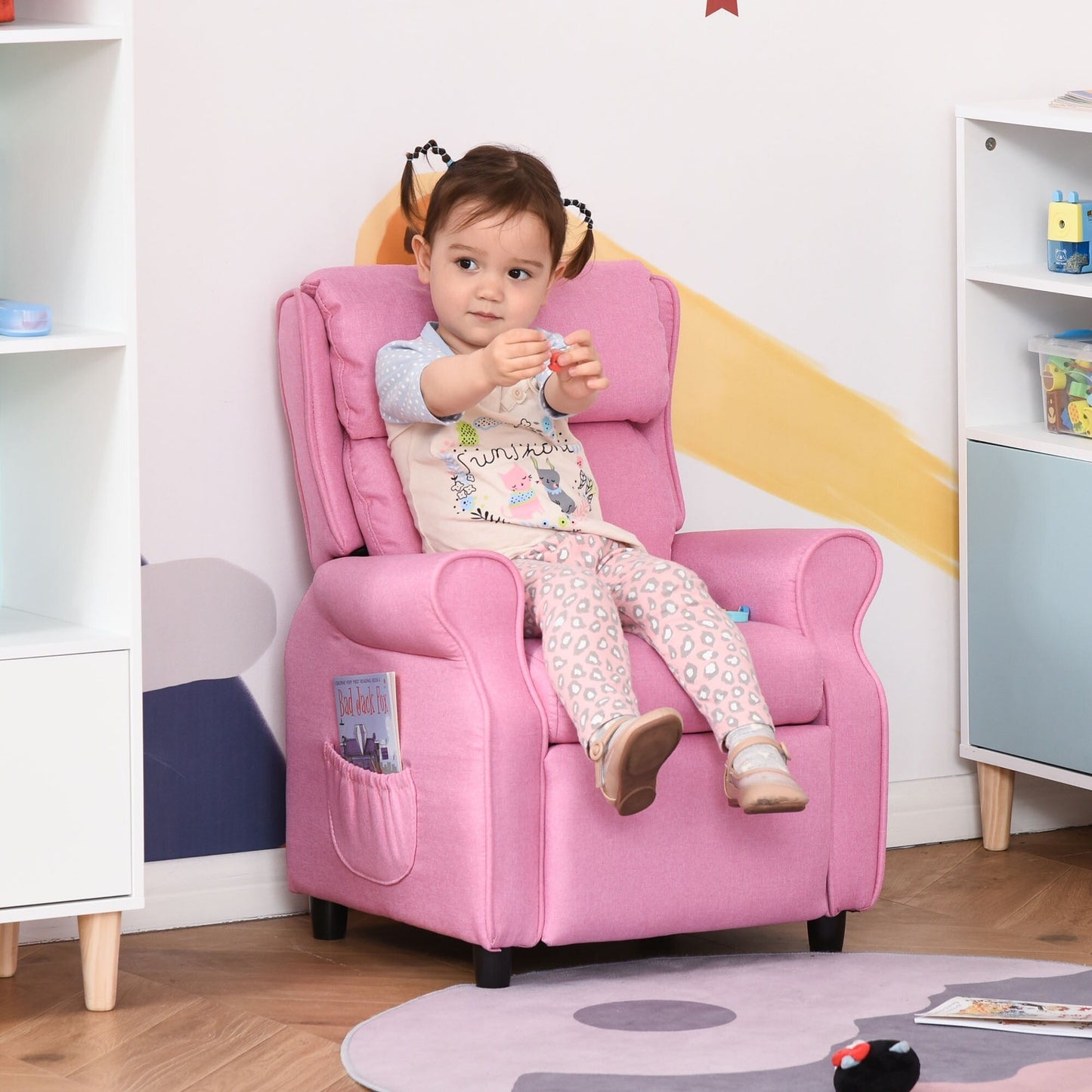 Fauteuil inclinable manuel rembourré pour enfants de 3 à 5 ans avec repose-pieds et 2 poches latérales