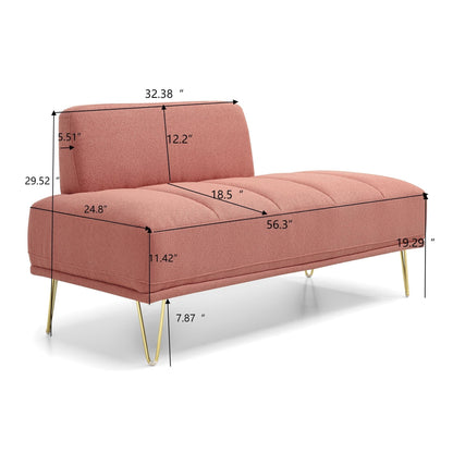 Banc de bout de lit rembourré rose moderne 56,3 avec pieds en métal doré pour chambre à coucher