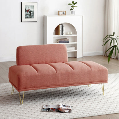 Banc de bout de lit rembourré rose moderne 56,3 avec pieds en métal doré pour chambre à coucher