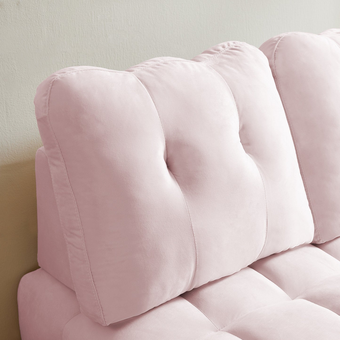 Canapé-lit gigogne en velours rose moderne 74 avec dossier amovible et port USB et support de téléphone pivotant