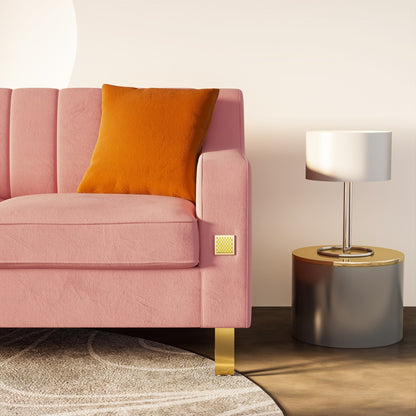 Canapé 3 places en velours rose moderne 81,89 $ avec touches dorées et coussins moelleux pour le salon