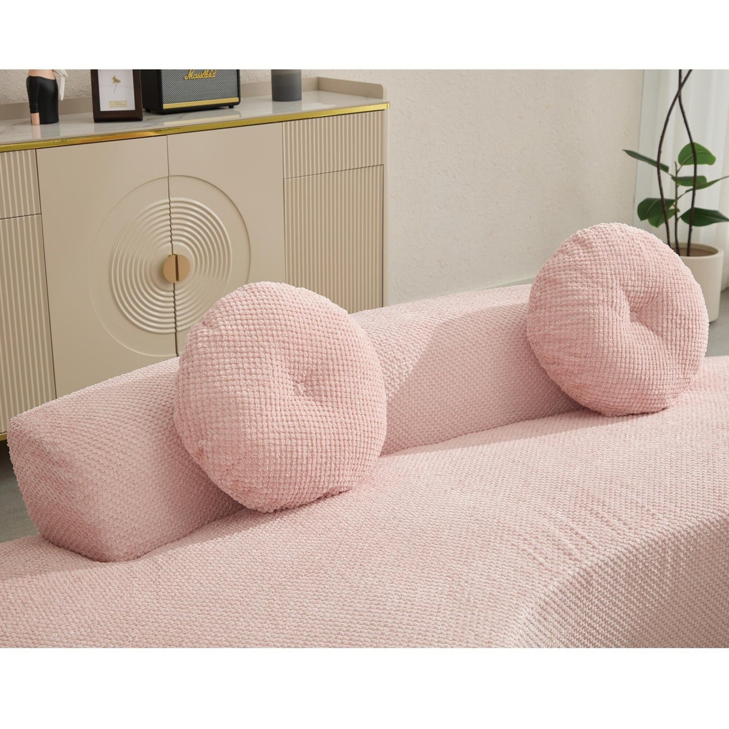 Canapé nuage rose moderne minimaliste 105,5 en velours côtelé incurvé avec 2 coussins, aucun assemblage requis