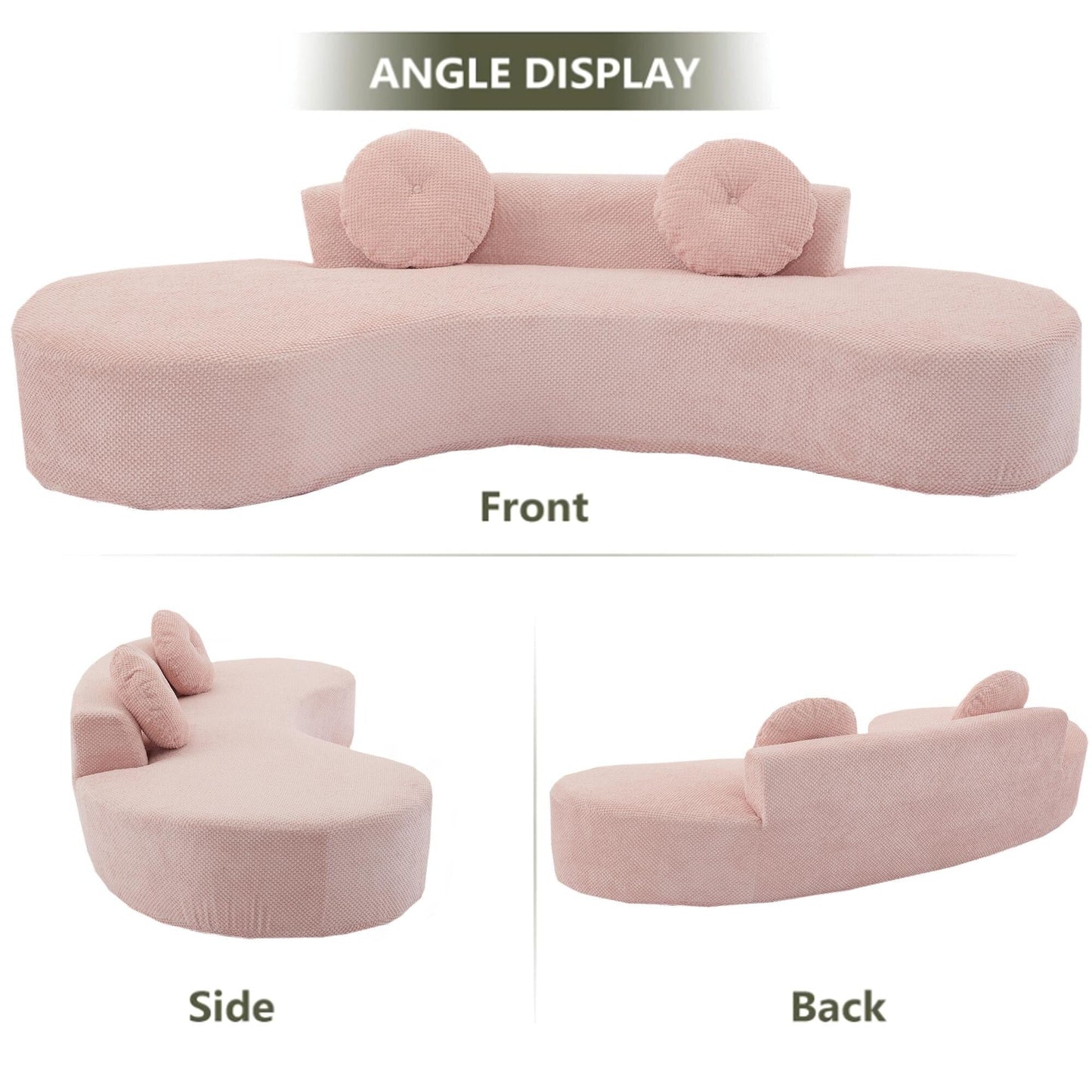Canapé nuage rose moderne minimaliste 105,5 en velours côtelé incurvé avec 2 coussins, aucun assemblage requis