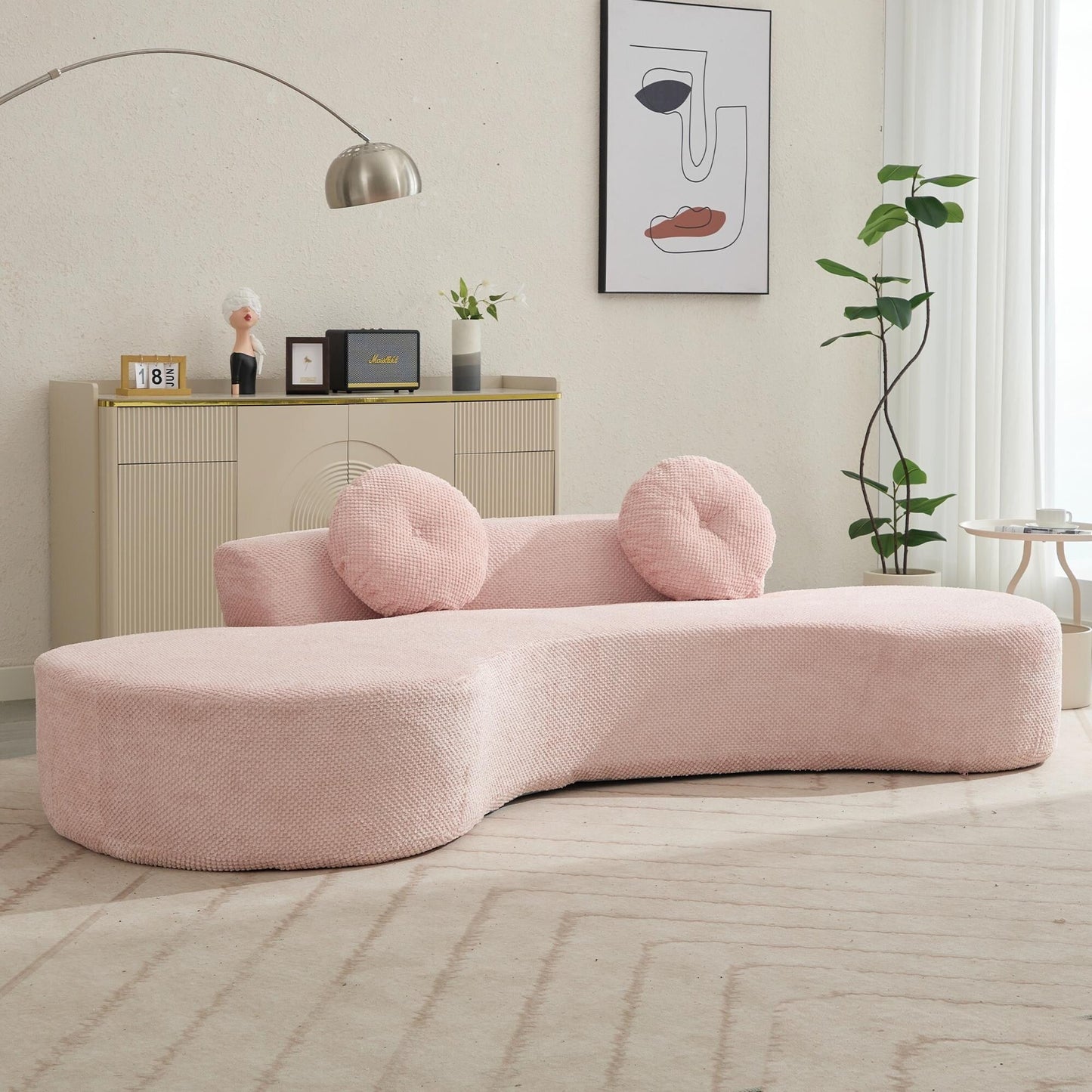 Canapé nuage rose moderne minimaliste 105,5 en velours côtelé incurvé avec 2 coussins, aucun assemblage requis