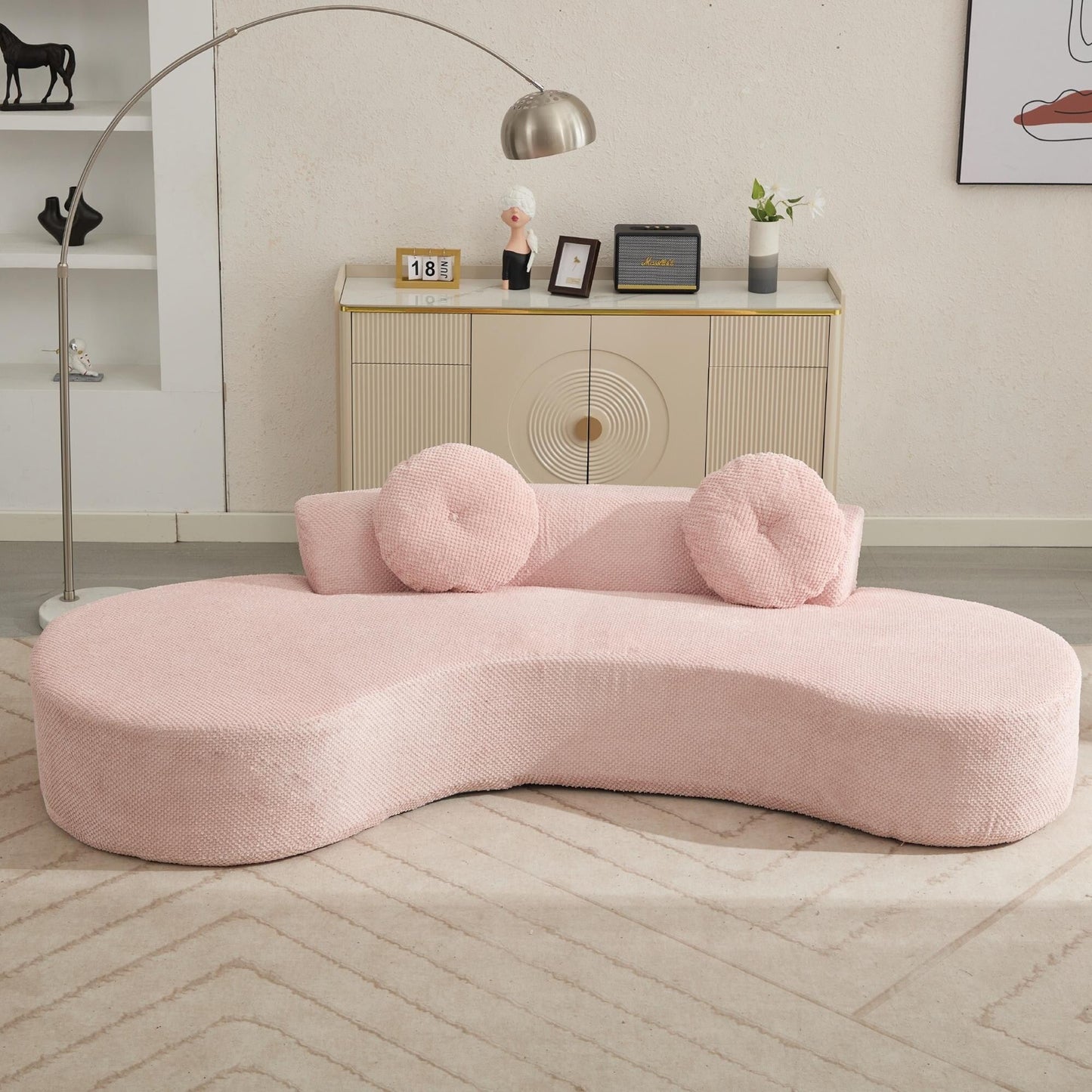Canapé nuage rose moderne minimaliste 105,5 en velours côtelé incurvé avec 2 coussins, aucun assemblage requis