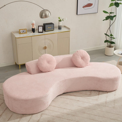 Canapé nuage rose moderne minimaliste 105,5 en velours côtelé incurvé avec 2 coussins, aucun assemblage requis