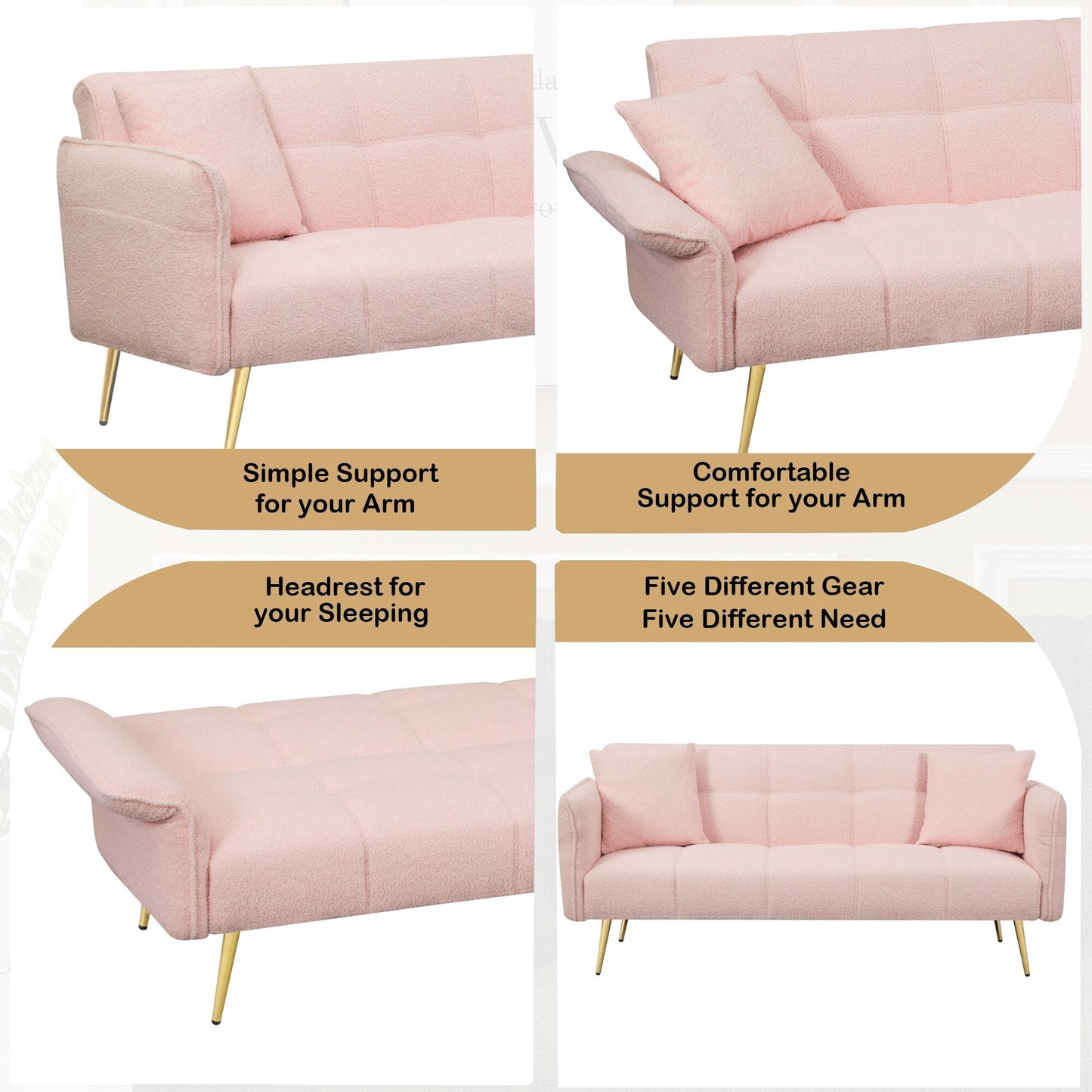 Canapé-lit futon convertible en polaire rose