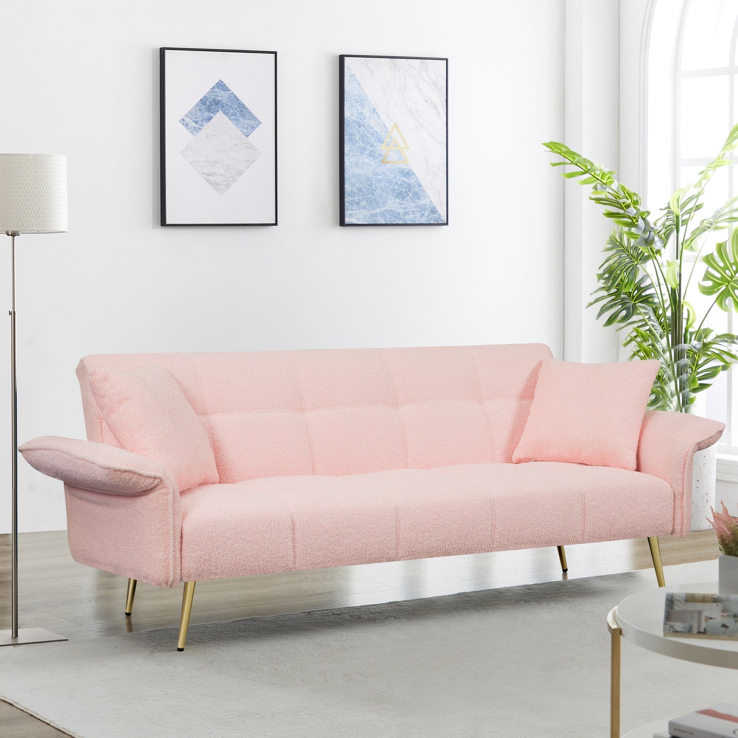 Canapé-lit futon convertible en polaire rose