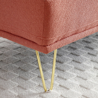 Banc causeuse rembourré rose avec pieds dorés