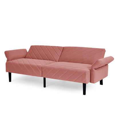 Canapé-lit futon convertible capitonné en velours rose